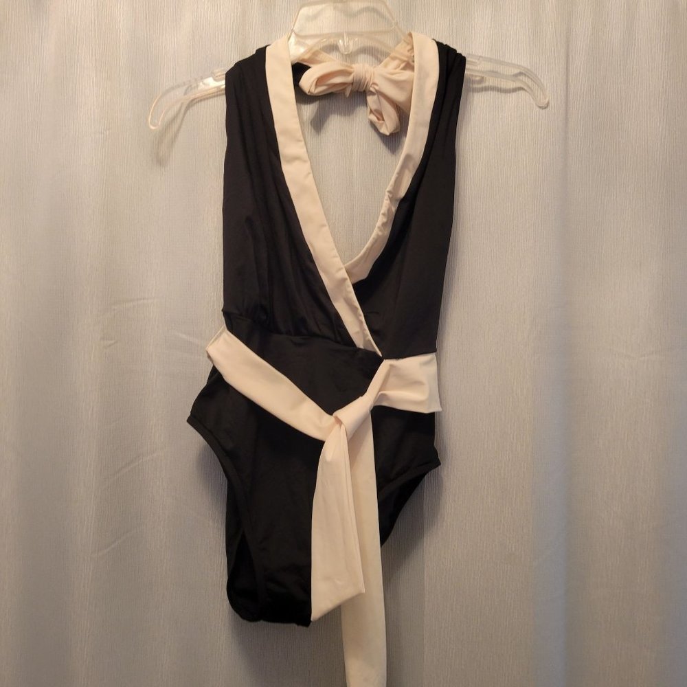 Sophisticated Black and Cream Women's One-Piece Swimsuit